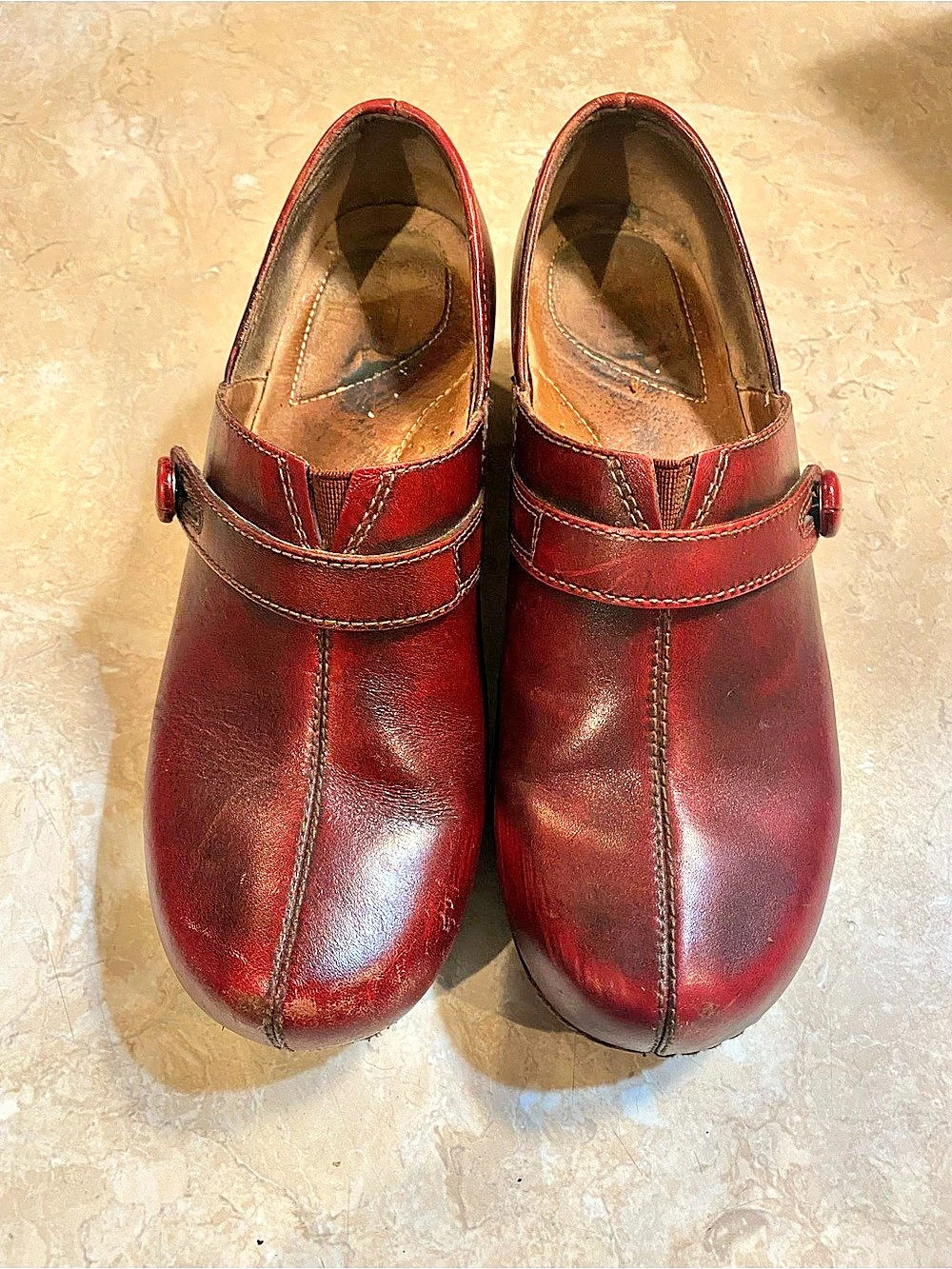 Dansko Marcelle Mary Jane Clog Leather Flats Red EU 40